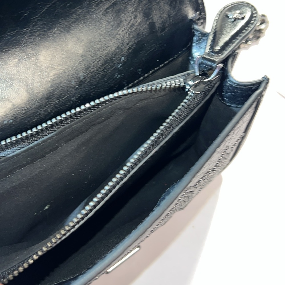 Pinko Crossbody Starry Skies Love Stud Black Leather Bag Silver Chain 8”x5” - Picture 15 of 15